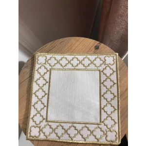 NIVEMESHOME - Servilleta de cóctel de lino con bordado dorado, cuadrada (juego de 6) - Marrón claro