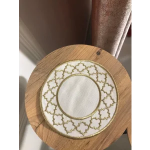 NIVEMESHOME FAS BORDADO OVALADO ORO (CONJUNTO DE 6) SERVILLETAS DE COCKTAIL DE LINO CON BORDE DE ENCAJE PARA SERVIR CAFÉ