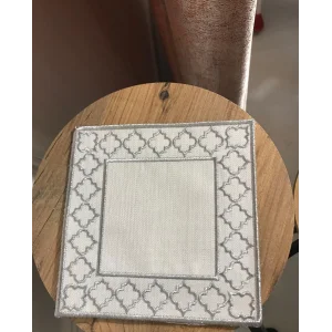 NIVEMESHOME FAS BORDADO PLATA CUADRADOS (CONJUNTO DE 6) SERVILLETA DE CÓCTEL DE LINO PARA SERVIR AL LADO DEL CAFÉ