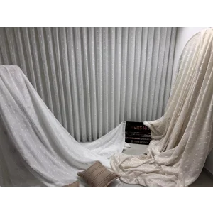 NİVEMESHOME FLORIDA DD1654 V2 TENDA DI TUL GRIGIO BOEMO CON POMPON IN STILE LINO 1/3 A PILE DENSA