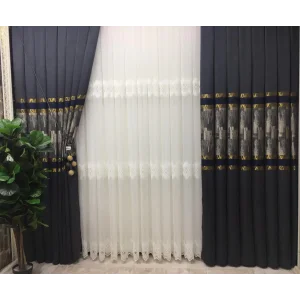 NİVEMESHOME HAYALLİFE ATLAS V-2531 LACİVERT- GOLD 1/3 SIK PİLELİ FON PERDE APM