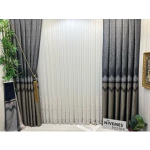 NİVEMESHOME HÜZZAM ALTIN DETAYLI 1/3 SIK PİLELİ TÜL PERDE APM