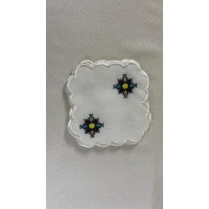 NİVEMESHOME KANAVİÇE NAKIŞLI KARE (6 ADET) KETEN KOKTEYL PEÇETESİ KAHVE YANI SUNUMLUK