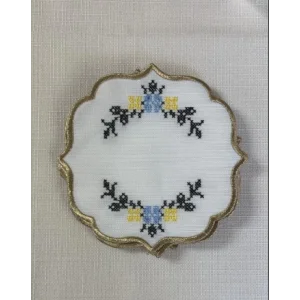 NİVEMESHOME KANAVİÇE NAKIŞLI SARI-MAVİ OVAL (6 ADET) KETEN KOKTEYL PEÇETESİ KAHVE YANI SUNUMLUK