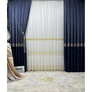 NİVEMESHOME LOTUS GOLD İŞLEMELİ 1/3 SIK PİLELİ TÜL PERDE