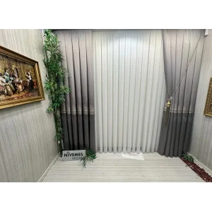 NİVEMESHOME MEVA ЗОЛОТИСТЫЙ ПОЛОСАТЫЙ 1/2,5 ПЛОТНЫЙ СОБРАННЫЙ ТЮЛЬ ЗАНАВЕС APM