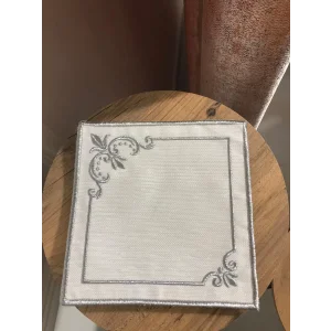 SERVILLETAS DE CÓCTEL DE LINO CUADRADAS DE PLATA BORDADAS NİVEMESHOME MİHRİMAH (6 UNIDADES) PARA SERVIR CAFÉ
