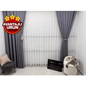 NIVEMESHOME OLIVIA 2025 V-3 SILVER DETAILED 1/3 TIGHT GATHERED TULLE CURTAIN APM