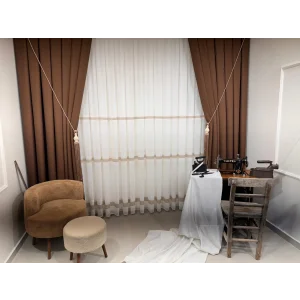 NİVEMESHOME ROMA LINO 1/3 SATÉN PLISADO CORTINA DE FONDO DE CAFÉ