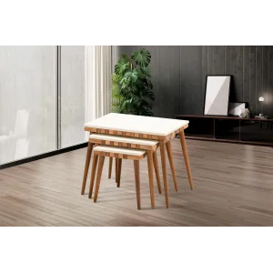 NIVEMESHOME SAFARİ CEVİZ-KREM ZİGON SEHPA