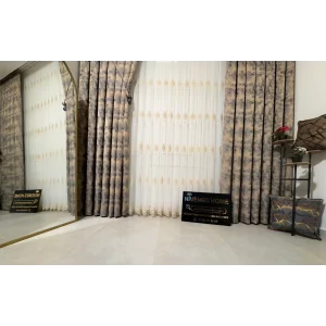 NİVEMESHOME SİNOP 523 V-104 ALTIN İŞLEMELİ 1/3 SIK PİLELİ TÜL PERDE APM