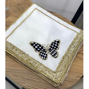 NIVEMESHOME NEGRO MARIPSA BORDADA DORADO CUADRADO (6 PIEZAS) SERVILLETAS DE LINO PARA CÓCTEL DE CAFÉ CON PRESENTACIÓN LATERAL