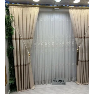 NİVEMESHOME STAR 2027 GOLD DETAYLI 1/3 SIK PİLELİ TÜL PERDE APM