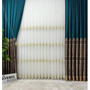 NİVEMESHOME VİNTAGE YEŞİL-GOLD V-901 1/3 SIK PİLELİ FON PERDE APM