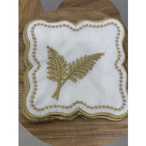 NIVEMESHOME SERVILLETA DE CÓCTEL DE LINO CUADRADA DORADA BORDADA CON HOJAS (CONJUNTO DE 6) SERVILLETA DE PRESENTACIÓN JUNTO AL CAFÉ