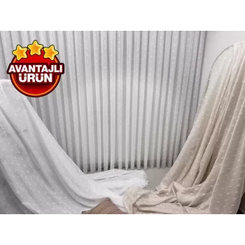 NIVEMESHOME FLORIDA ESTOR DE TUL CON POMPONES DE ESTILO BOHEMIO SIMIL LINO DE 1/3 DE PELUCHE DENSO APM