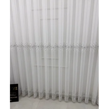 NİVEMESHOME LUNA CORTINA DE TUL CON PATRÓN GEOMÉTRICO DE PLATA 1/3 DENSA PLISADA APM