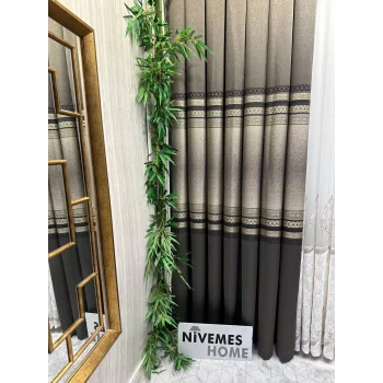 NİVEMESHOME SAMANDAĞ FT 614286 V_5302 KAHVE 1/3 SIK PİLELİ FON PERDE APM