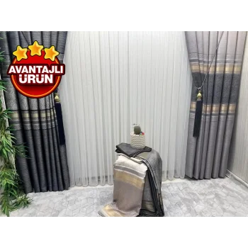 NIVEMESHOME CORTINA DE TUL PLISADA DETALLE PLATEADO 1/3 APRETADA