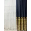 NİVEMESHOME VINTAGE DARK BLUE-GOLD 1/3 HEAVY PILE BACKGROUND CURTAIN APM