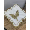 NİVEMESHOME YAPRAK NAKIŞLI GOLD KARE (6 ADET) KETEN KOKTEYL PEÇETESİ KAHVE YANI SUNUMLUK