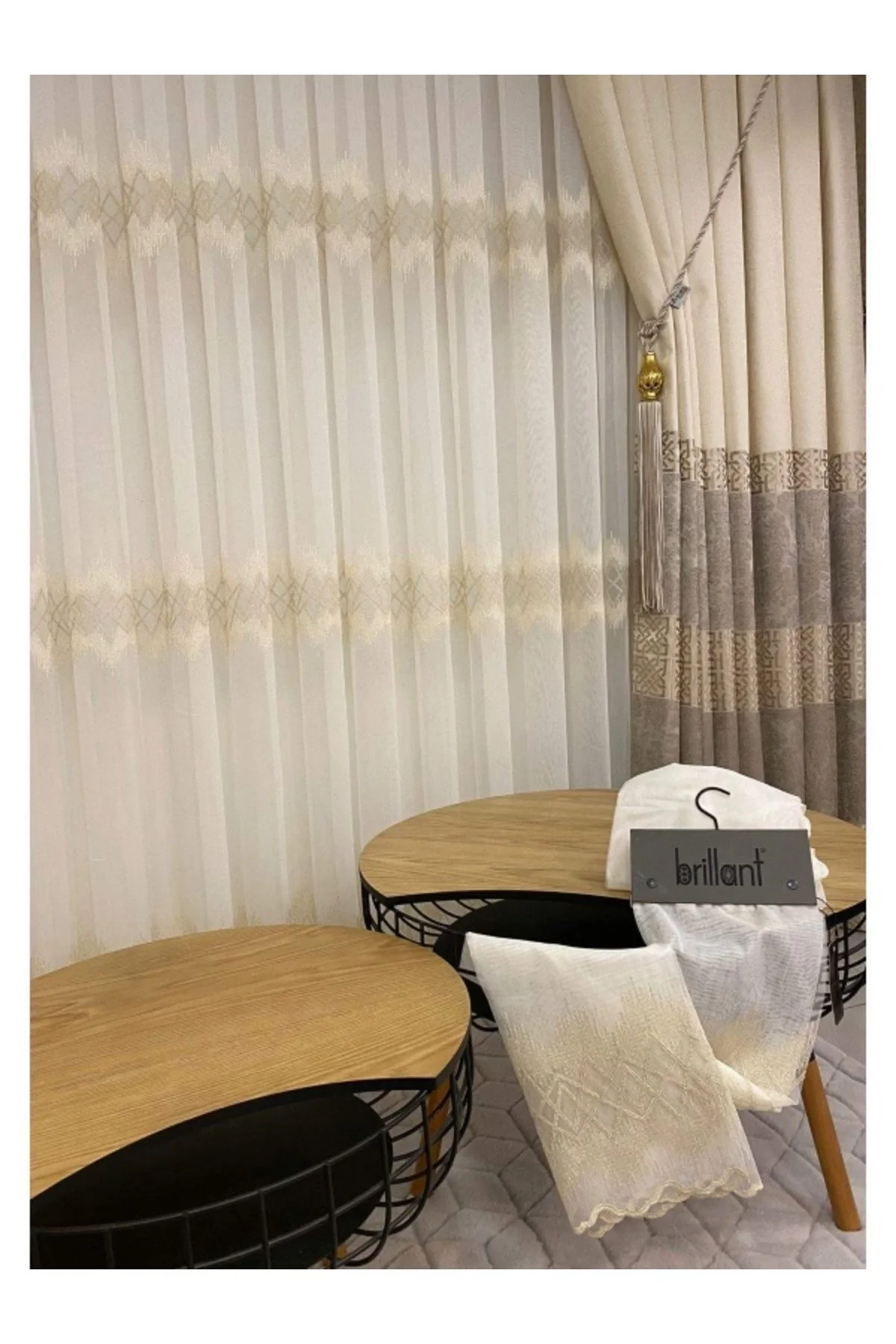 Nivemeshome Titanum Embroidered Cream 1/3 Dense Pile Tulle Curtain Apm