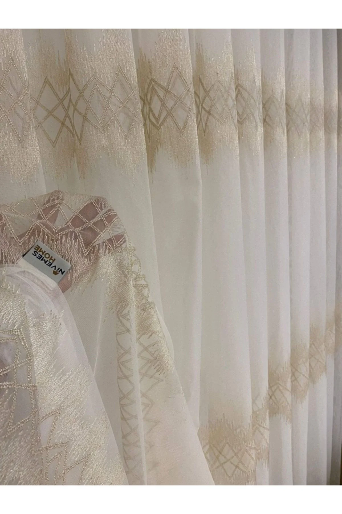 Nivemeshome Titanum Embroidered Cream 1/3 Dense Pile Tulle Curtain Apm