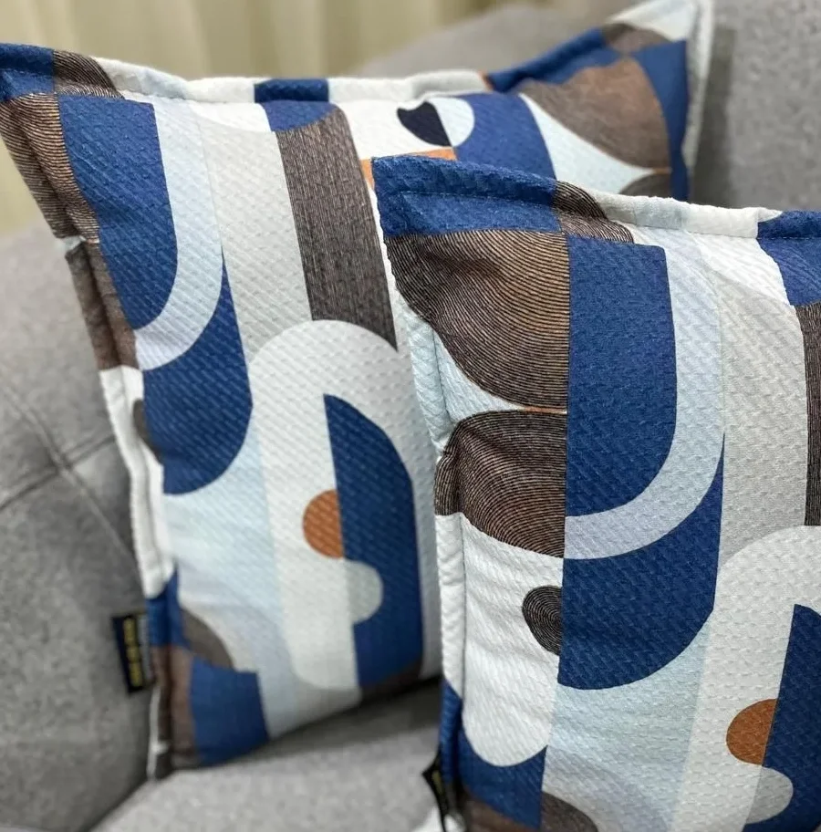 FUNDA DE COJÍN DE 45X45 CON ESTAMPADO GEOMÉTRICO AZUL