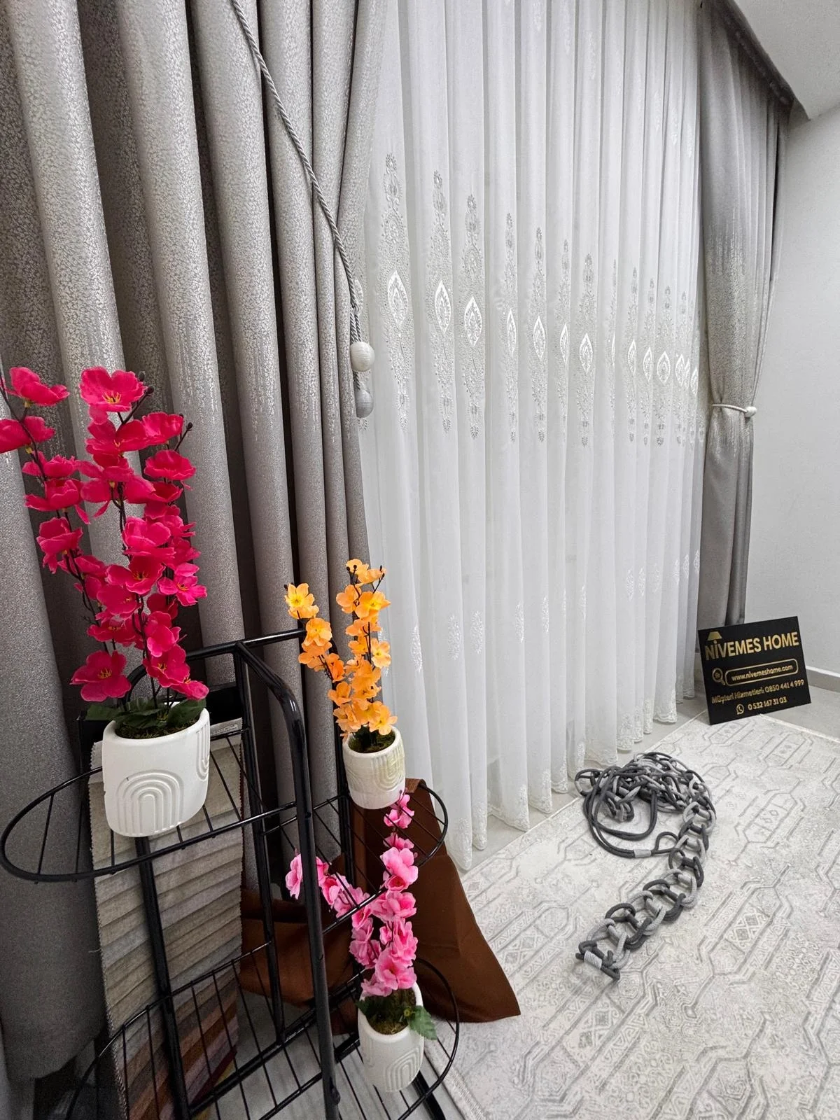 NİVEMESHOME ELİSYA 3812 GÜMÜŞ IŞILTI 1/2,5 PİLELİ BAMBU TÜL PERDE