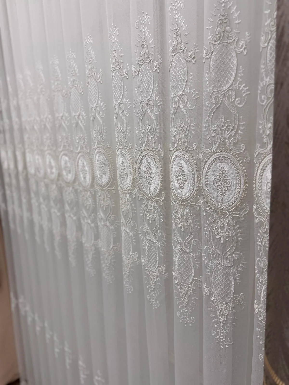 NİVEMESHOME HAZEL APLİK3 EKRU 1/3 PİLELİ BAMBU TÜL PERDE