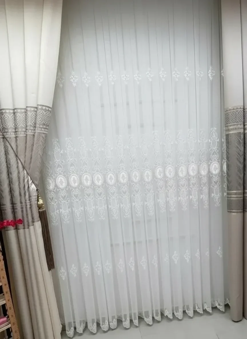 NİVEMESHOME HAZEL APLİK3 EKRU 1/2,5 PİLELİ BAMBU TÜL PERDE