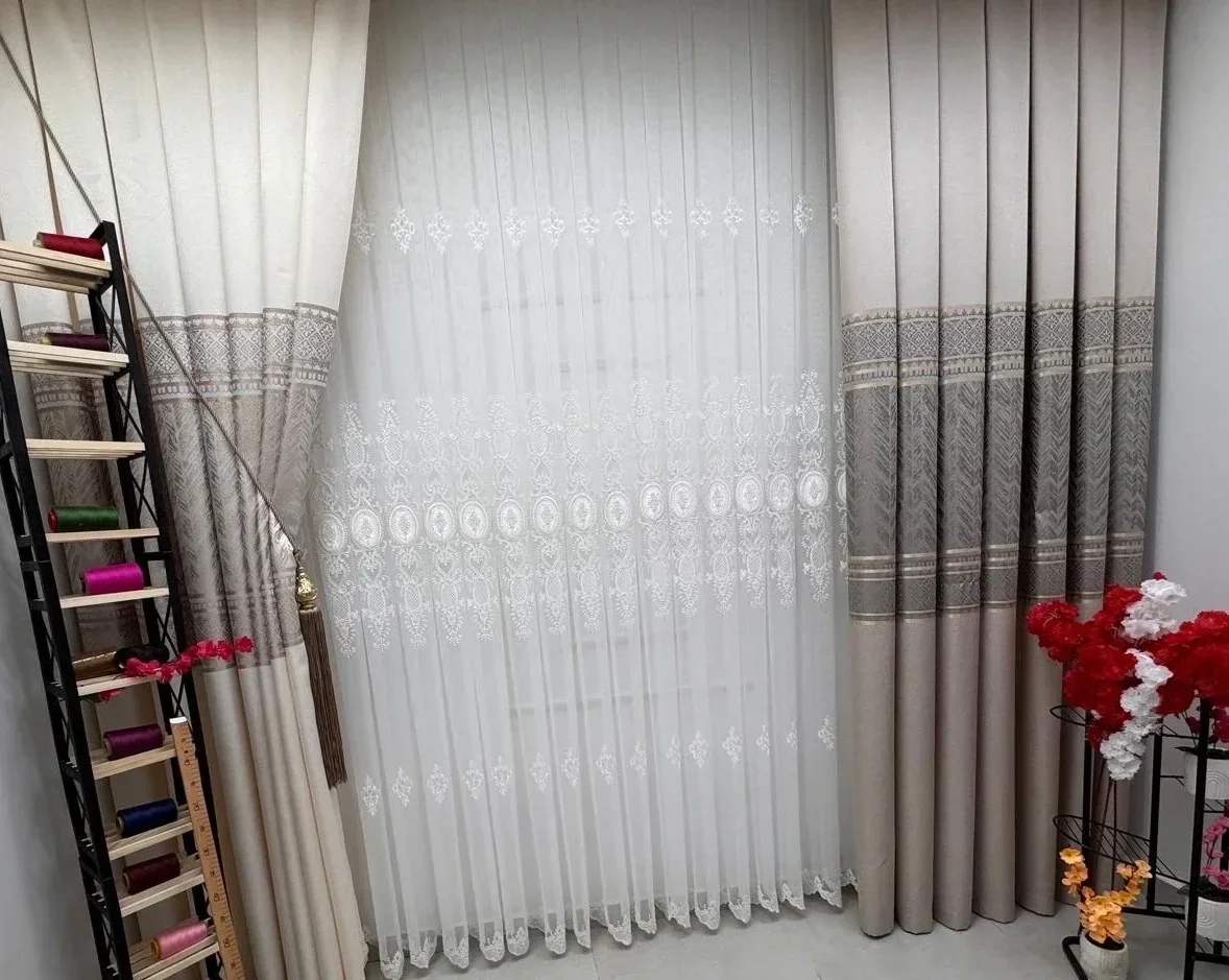 NİVEMESHOME HAZEL APLİK3 EKRU 1/2,5 PİLELİ BAMBU TÜL PERDE