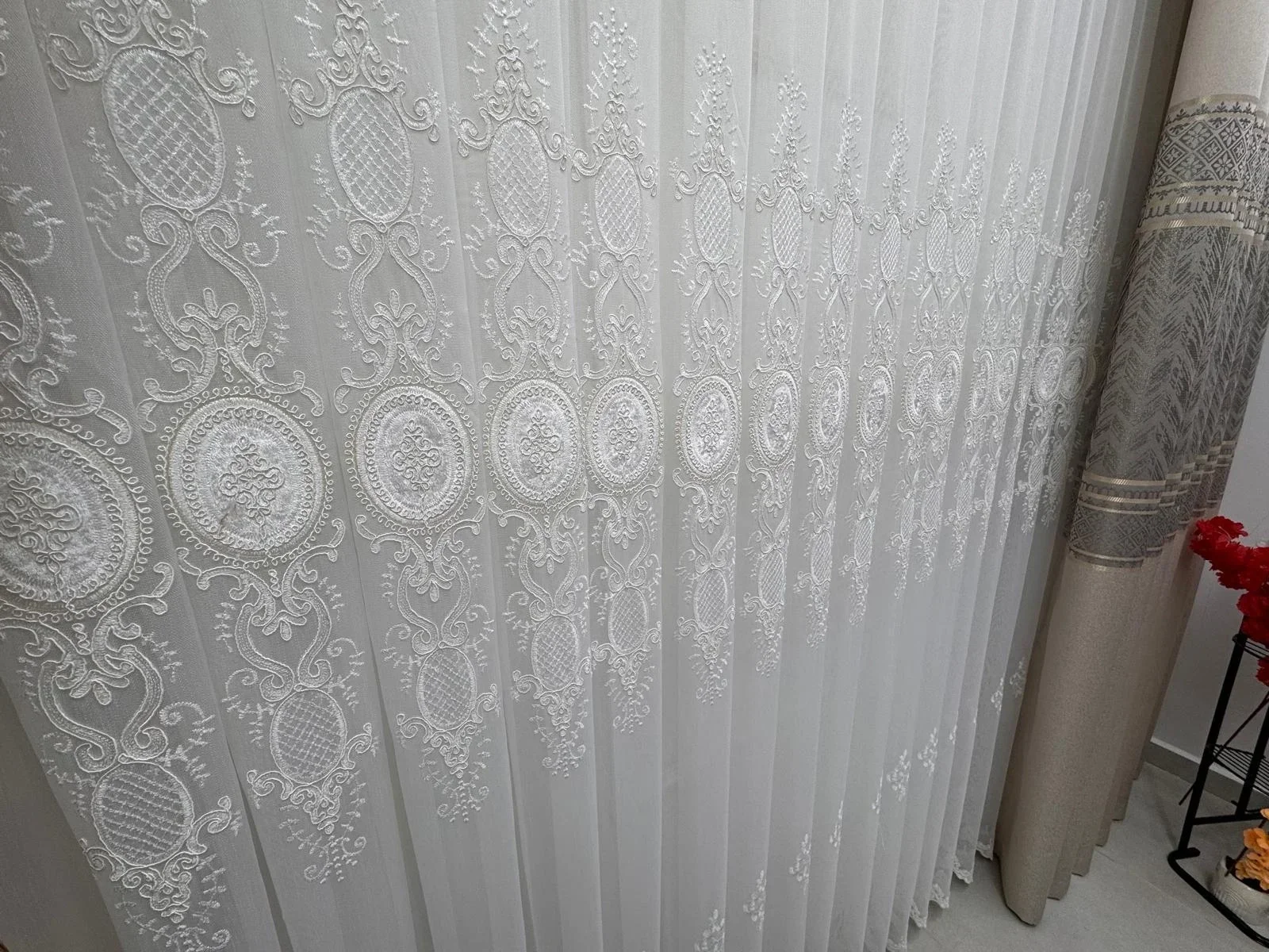 NİVEMESHOME HAZEL APLİK3 EKRU 1/2,5 PİLELİ BAMBU TÜL PERDE