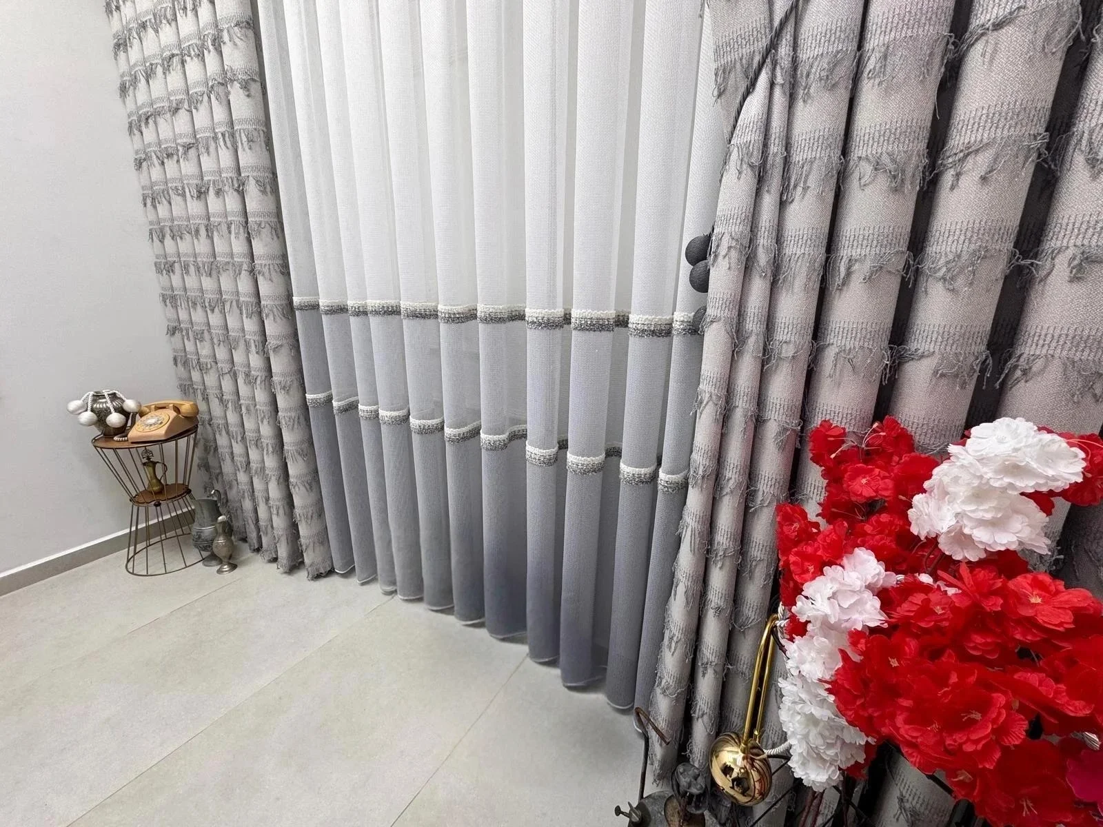 NİVEMESHOME FJ614617 V-60001 ARVEN GRİ 1/3 PİLELİ FON PERDE APM