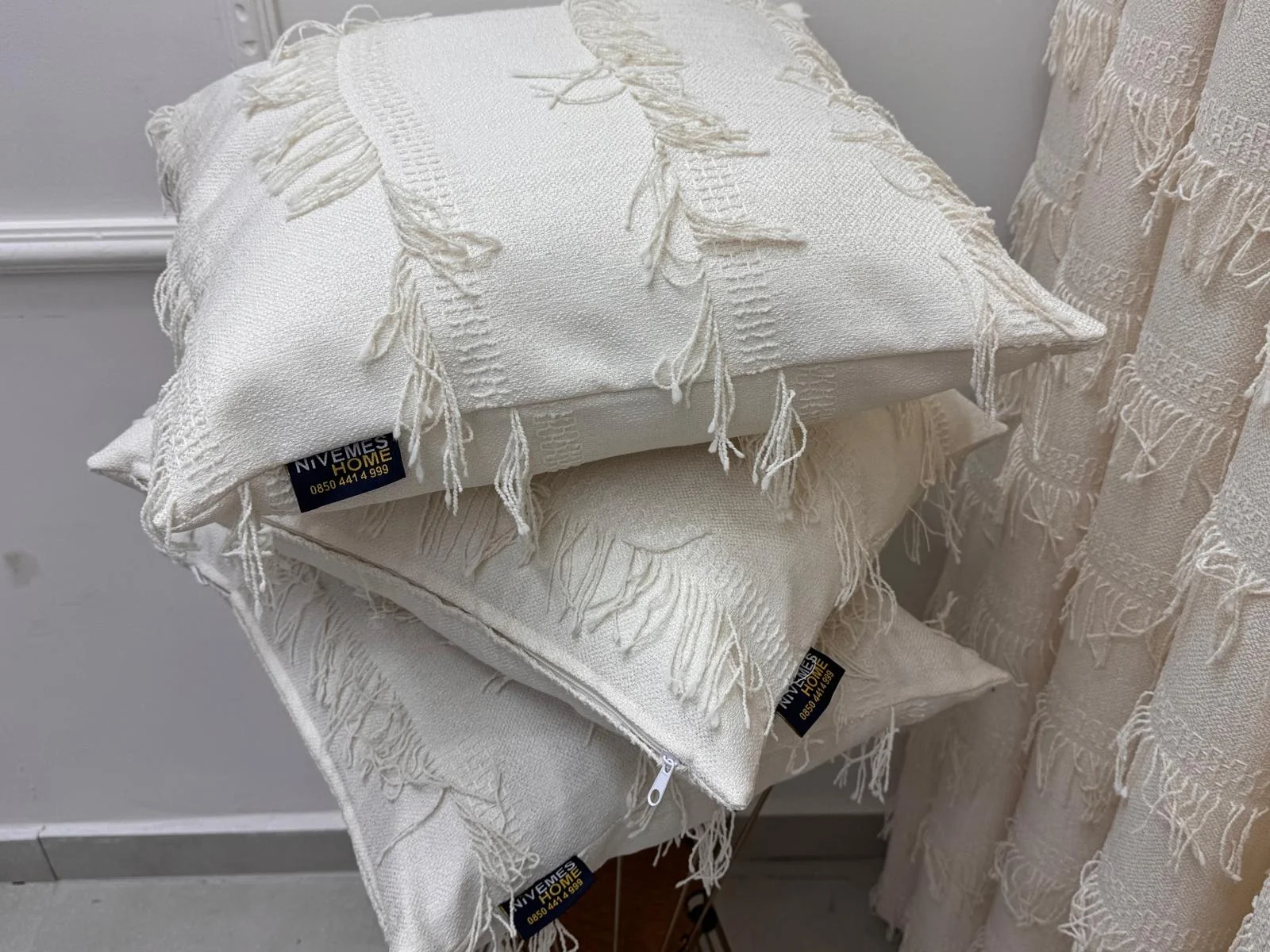 NİVEMESHOME ARVEN EKRU 45X45  DOLGULU KIRLENT KILIFI