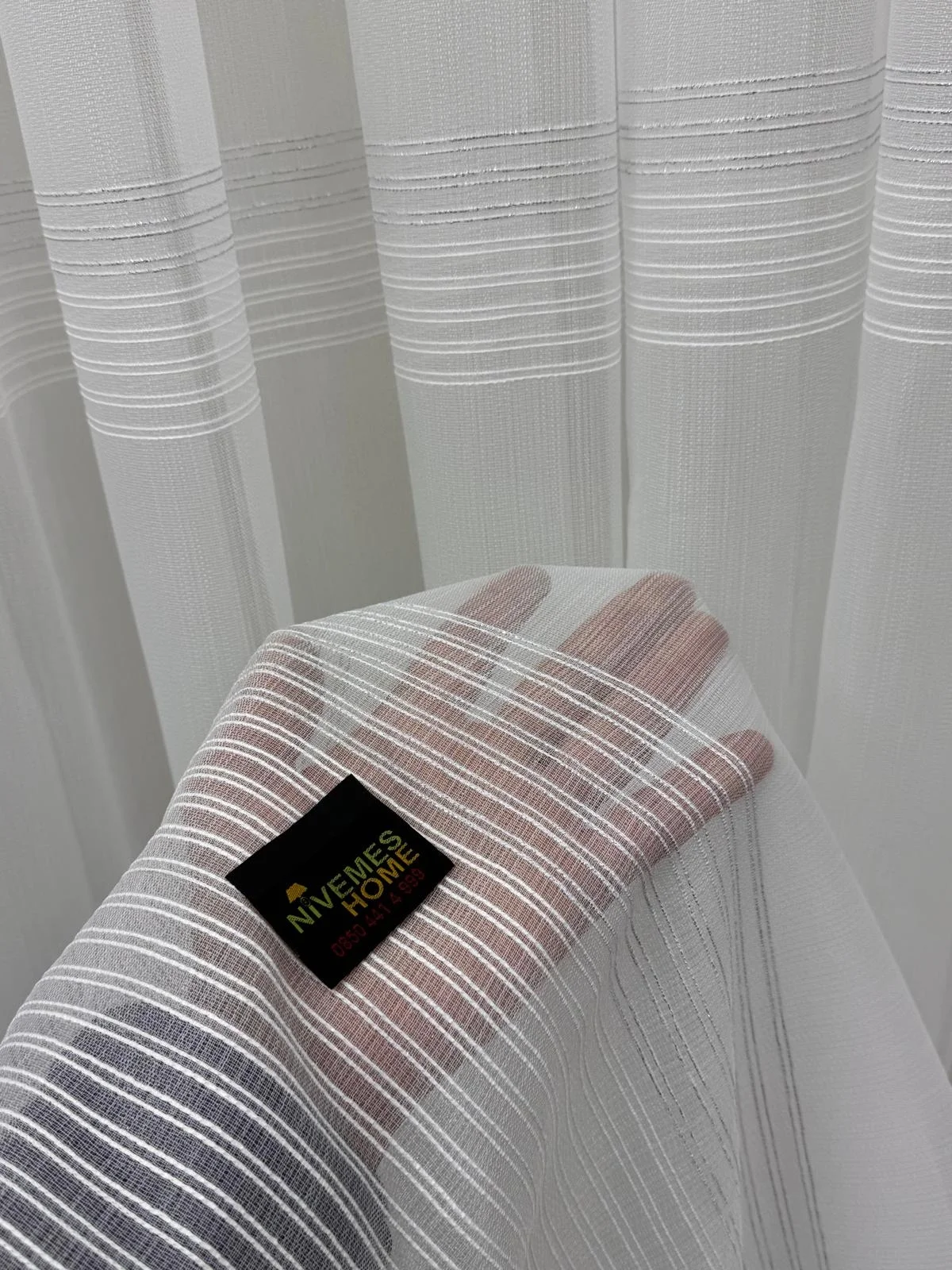 NİVEMESHOME NUEVA TEMPORADA CORTINA DE TUL PLATEADA BRILLANTE CON 3 BANDAS Y 1/3 PLIEGUE.