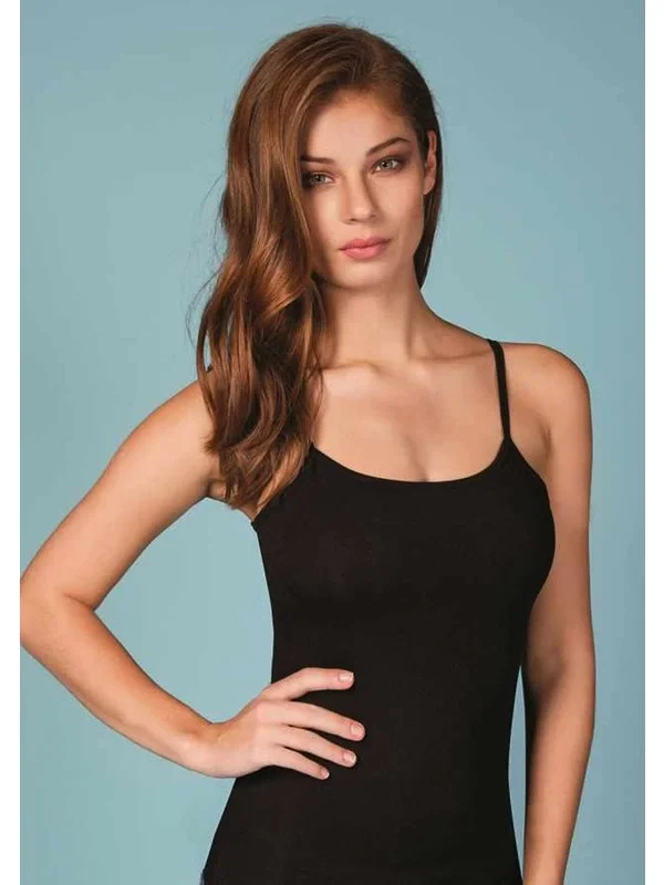 BERRAK 2128 PIPED STRAP ELASTANE TANK TOP BLACK