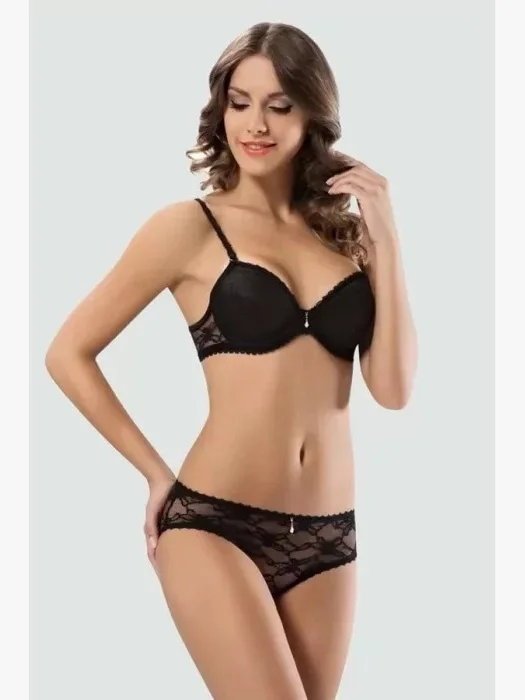 LE JARDİN 6042 DANTEL RİCOPERTO SET DI REGGISENO NERO