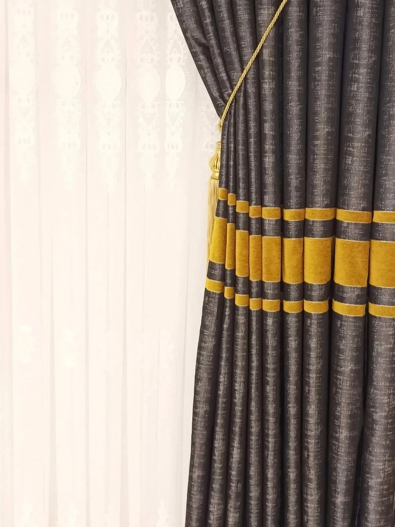 LIYANS DOMINIK MUSTARD 1/3 THICK PILE BACKGROUND CURTAIN APM