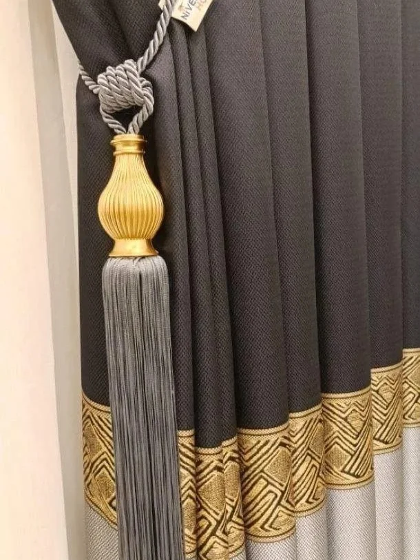 LUXE BLACK-GREY 1/3 TIGHT PLEATED PANEL CURTAIN APM
