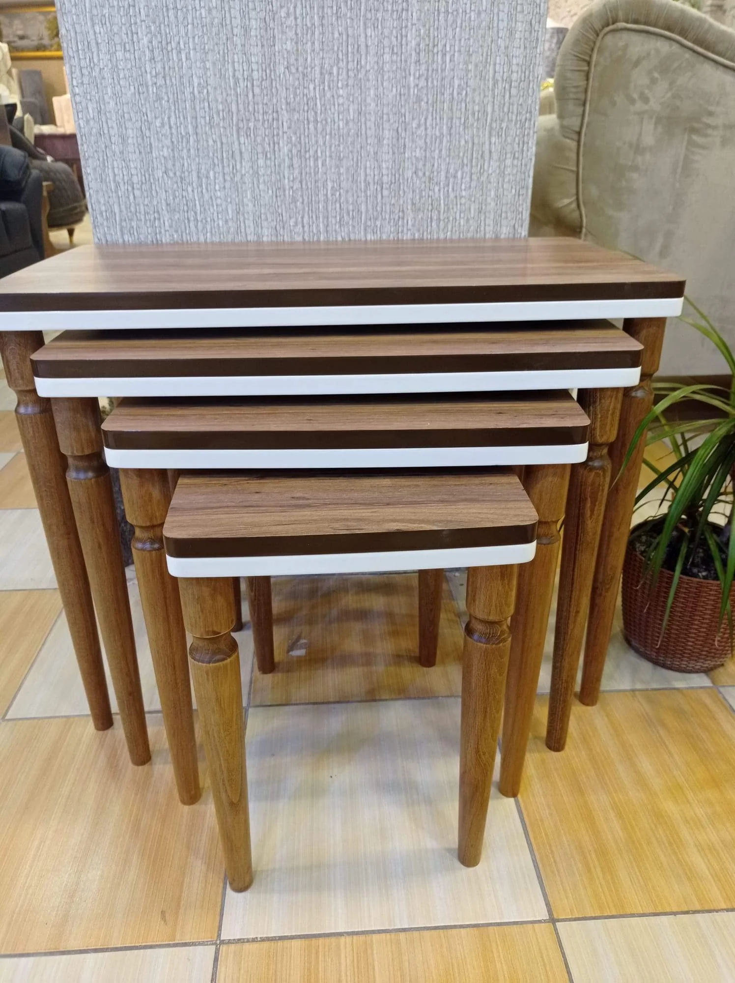 NİVEMESHOME PURE WALNUT-CREAM 4 PIECE LUXURY POUF