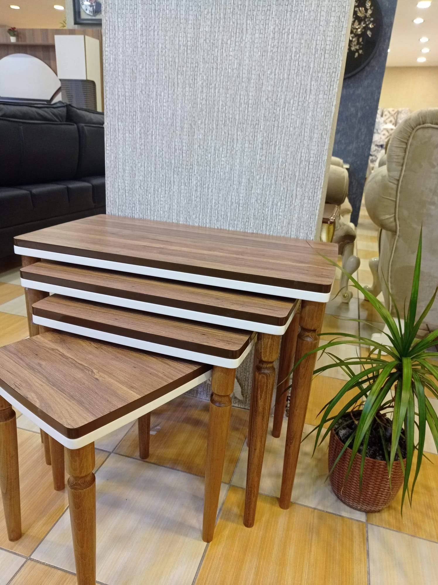 NİVEMESHOME PURE WALNUT-CREAM 4 PIECE LUXURY POUF
