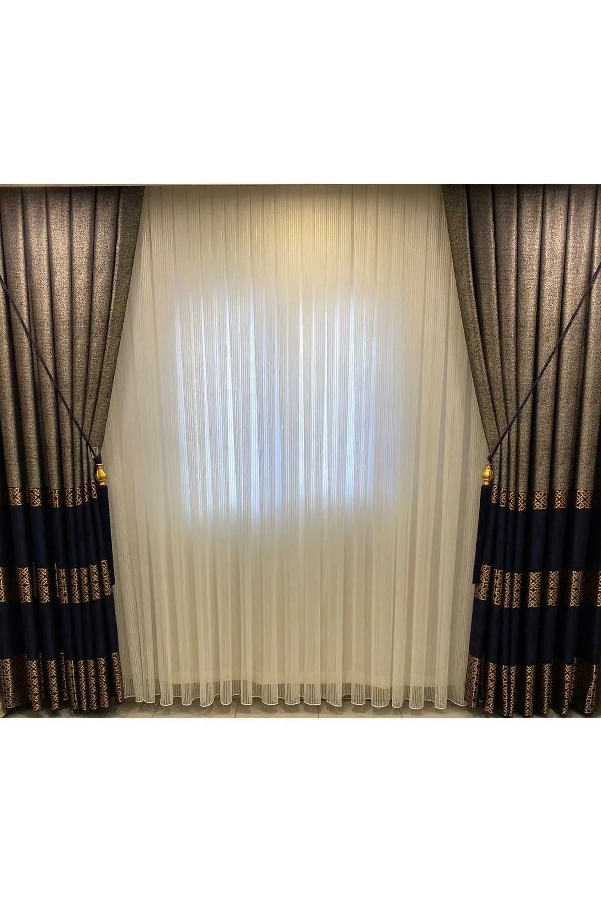NİVEMESHOME 1/3 SIK PİLE NATUREL AZUL MARINO GRIS PANEL DE FONDO CORTINA APM