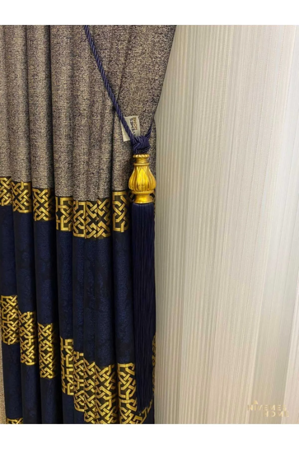 NİVEMESHOME 1/3 SIK PİLE NATUREL AZUL MARINO GRIS PANEL DE FONDO CORTINA APM