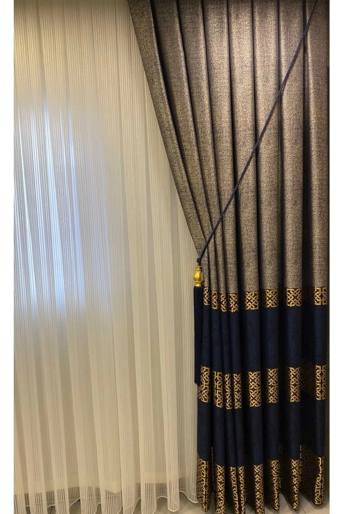 NİVEMESHOME 1/3 SIK PİLE NATUREL AZUL MARINO GRIS PANEL DE FONDO CORTINA APM