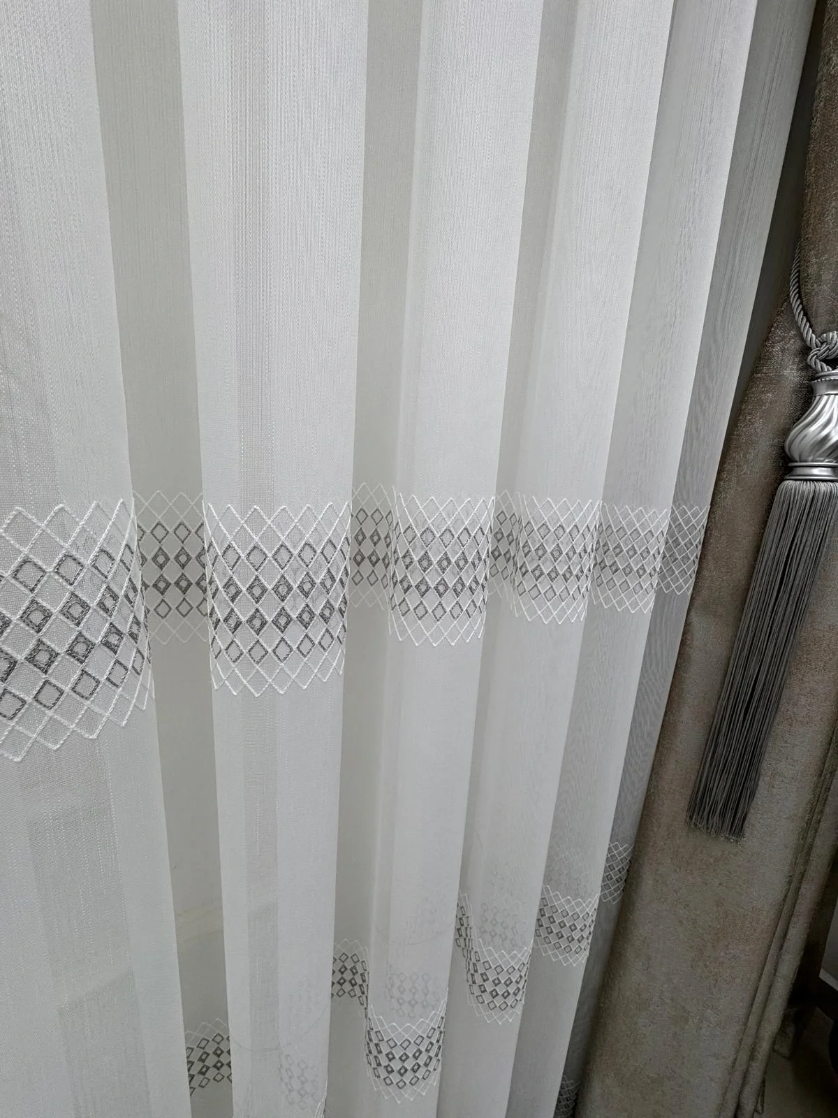 NİVEMESHOME 2075 MELODİ V-GREY 1/3 PİLELİ BAMBU TÜL PERDE