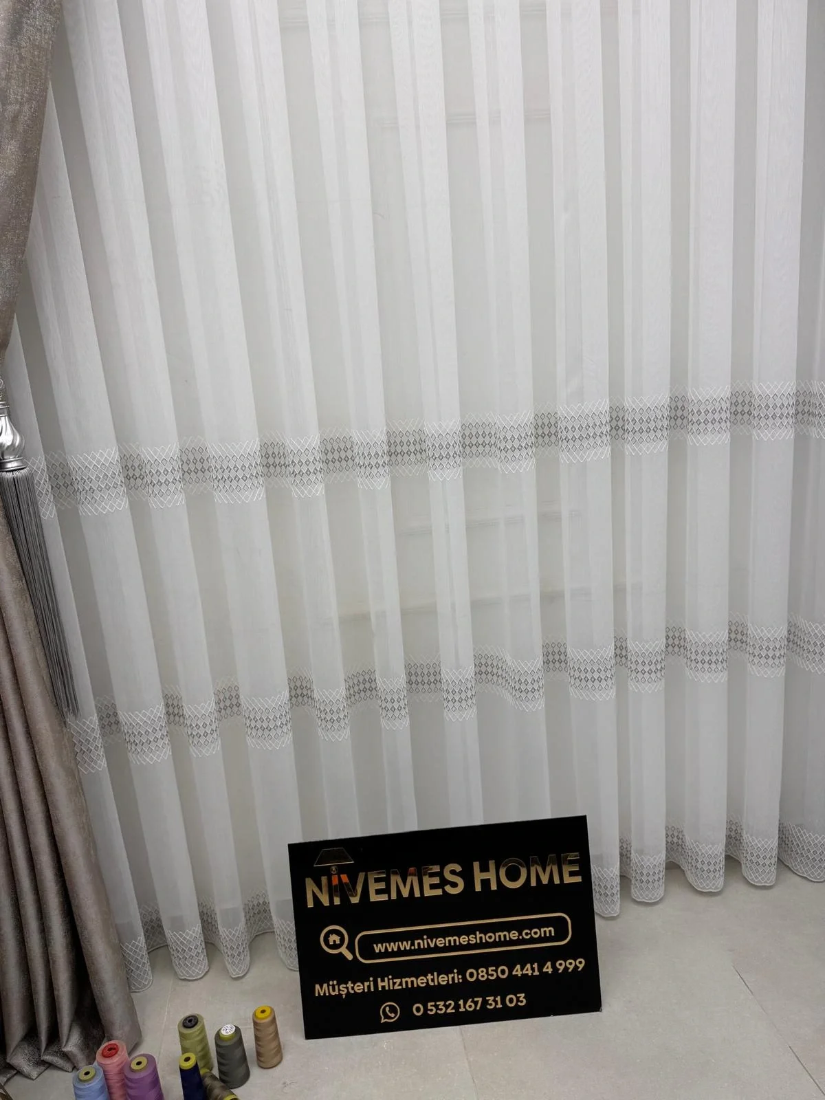 NİVEMESHOME 2075 MELODİ V-GREY 1/3 PİLELİ BAMBU TÜL PERDE