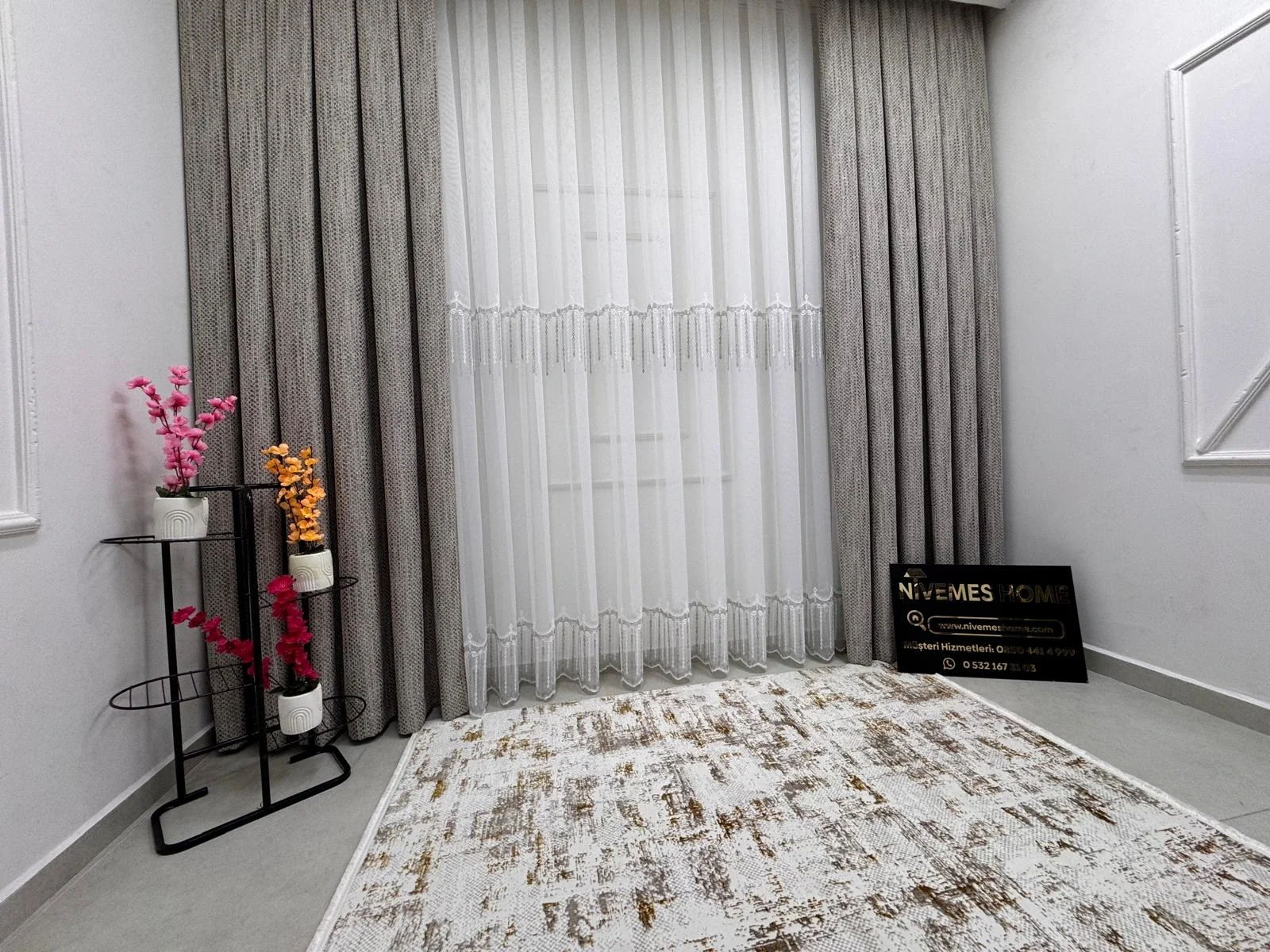 NİVEMESHOME 2571 V -105 REİNA GÜMÜŞ 1/3 PİLELİ BAMBU TÜL PERDE