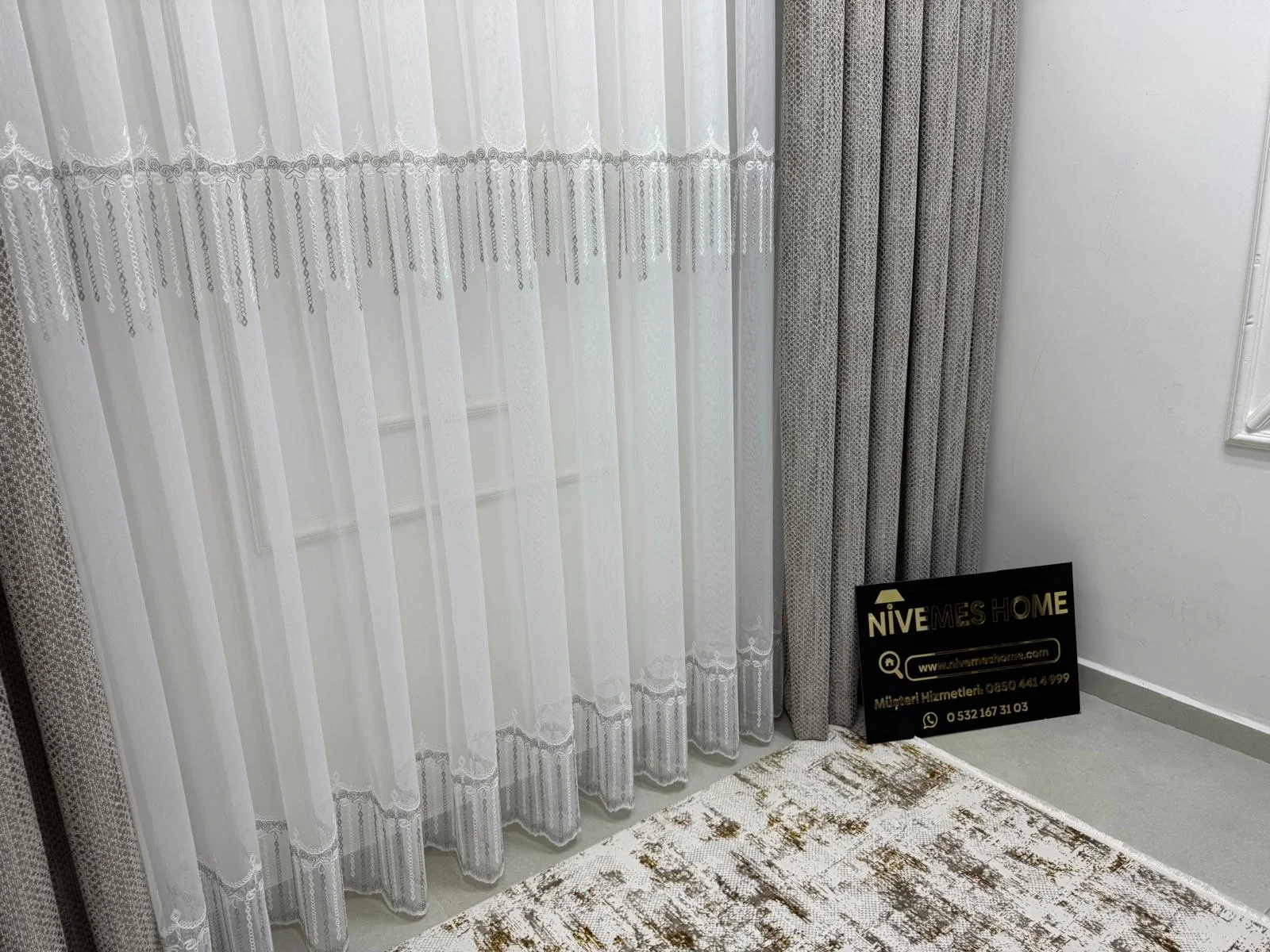 NİVEMESHOME 2571 V -105 REİNA GÜMÜŞ 1/3 PİLELİ BAMBU TÜL PERDE