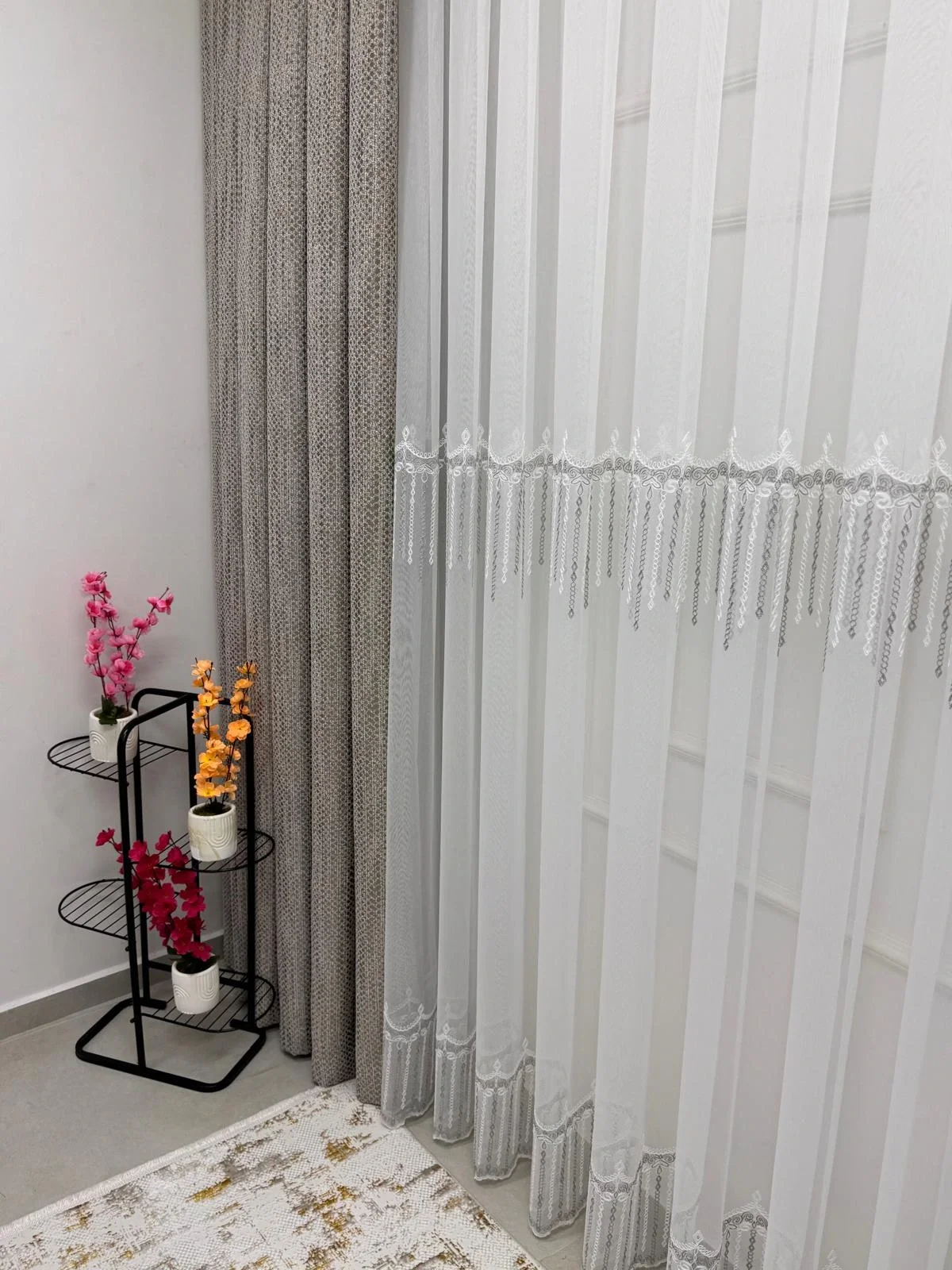 NİVEMESHOME 2571 V -105 REİNA GÜMÜŞ 1/3 PİLELİ BAMBU TÜL PERDE